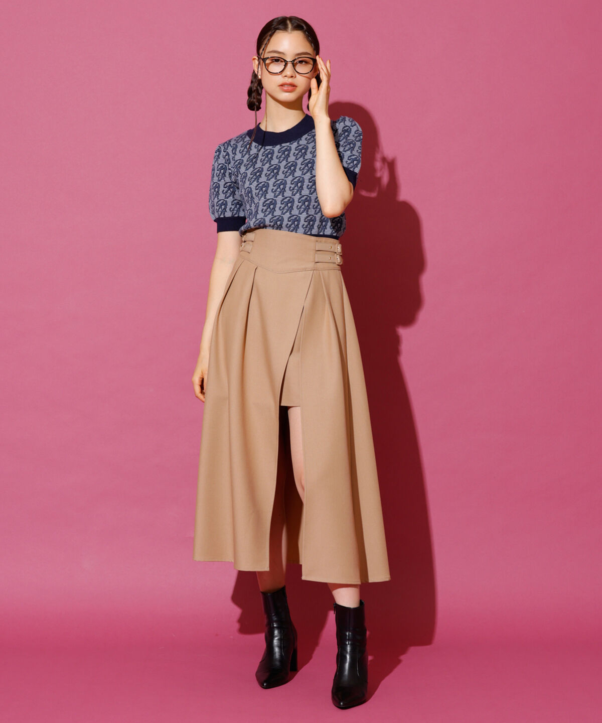 REDYAZEL「ダブルベルトレイヤードスカート」|フレア|