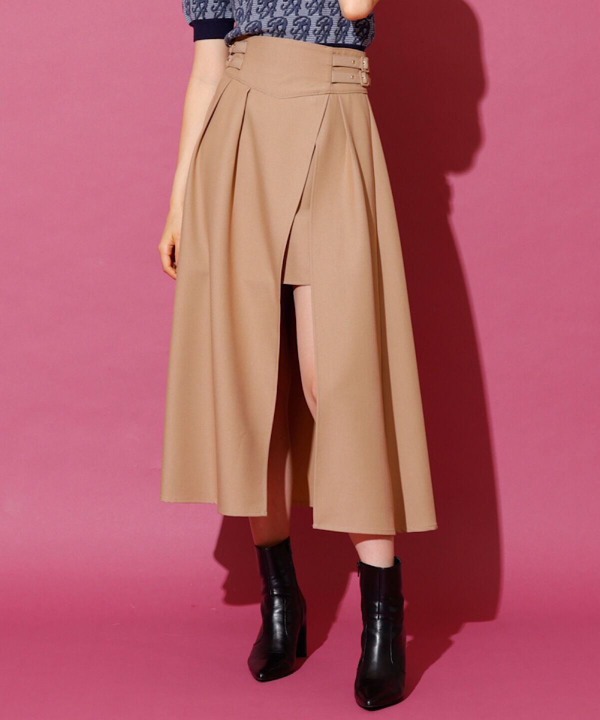 REDYAZEL「ダブルベルトレイヤードスカート」|フレア|