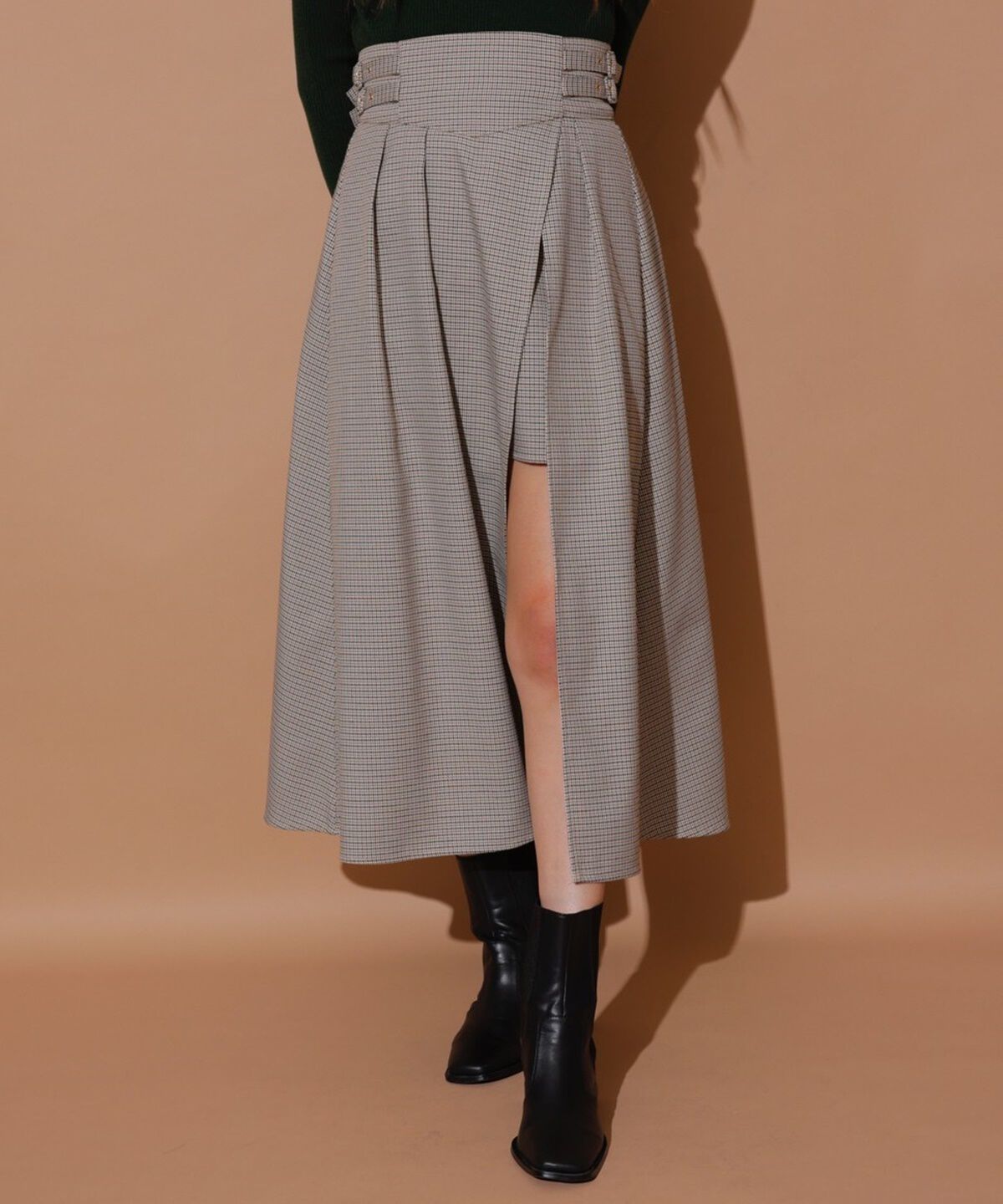 REDYAZEL「ダブルベルトレイヤードスカート」|フレア|