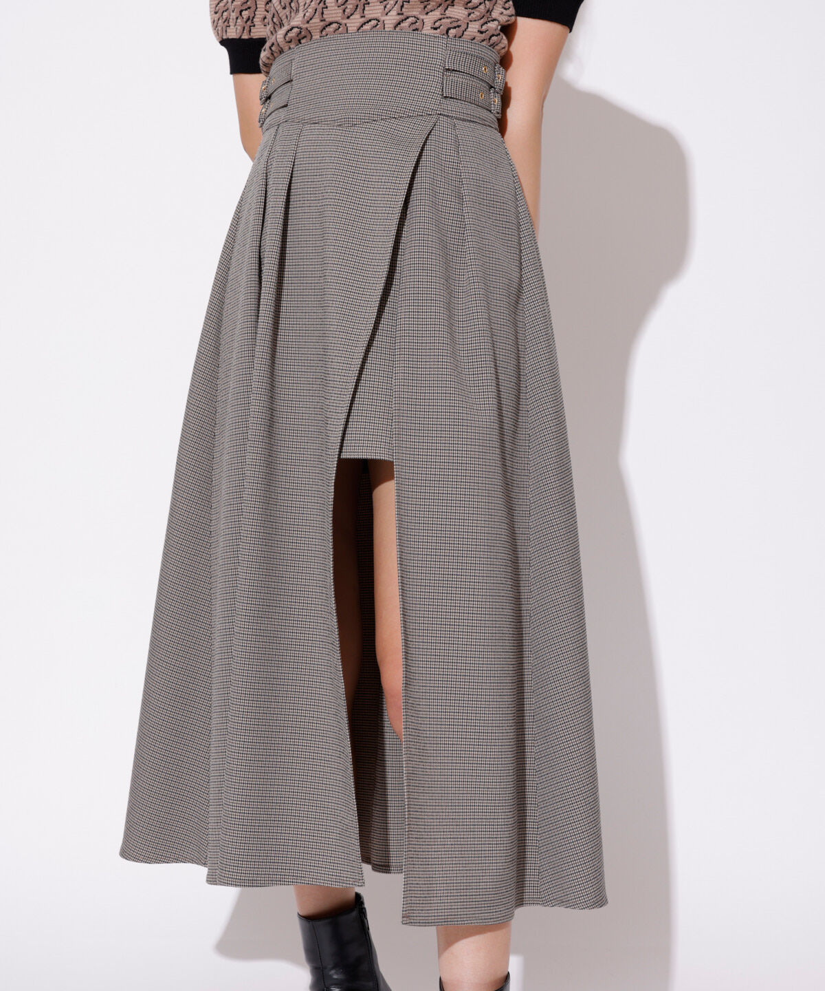 REDYAZEL「ダブルベルトレイヤードスカート」|フレア|