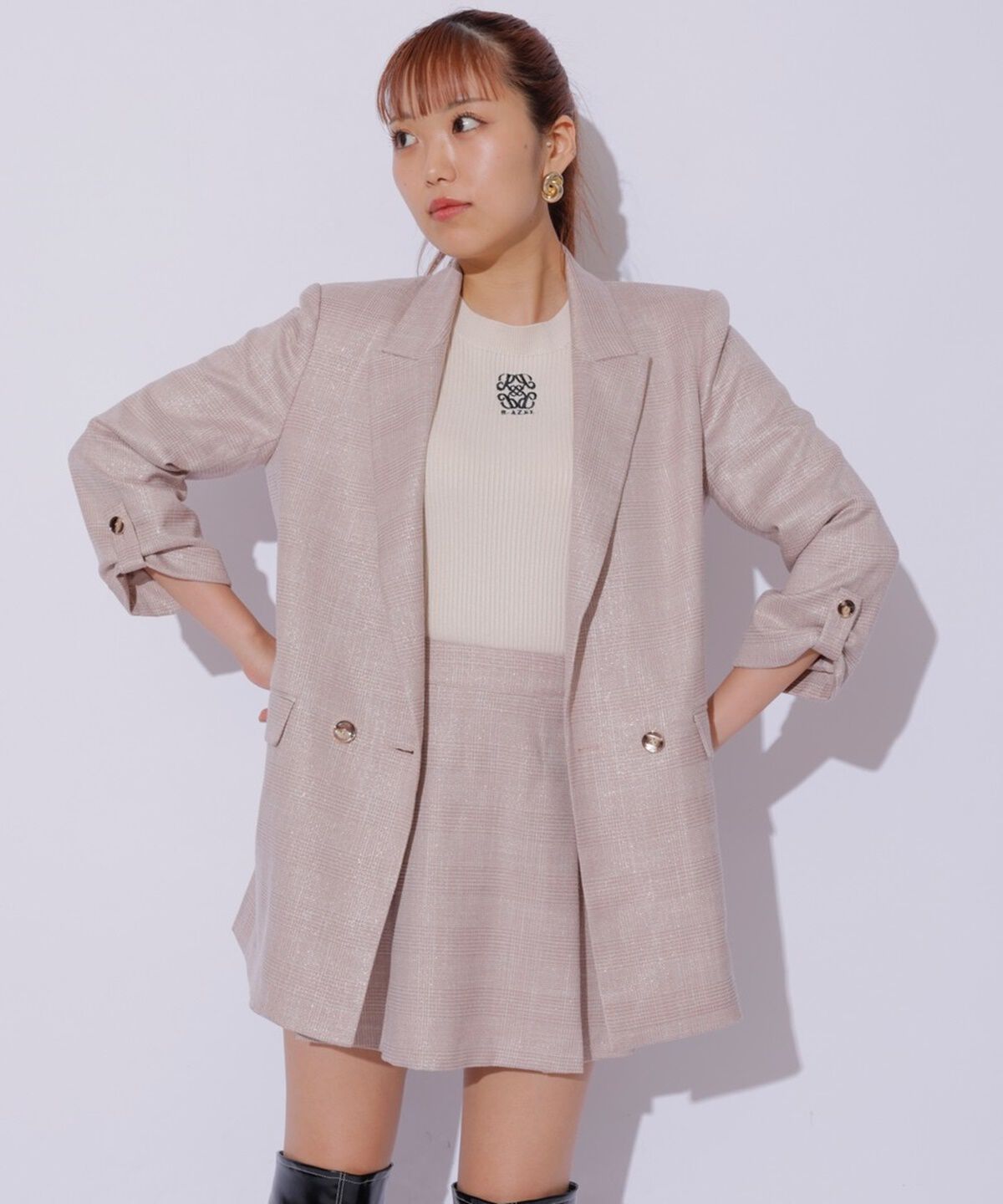 REDYAZEL「ラメツィードプリーツショートパンツ」|キュロット|