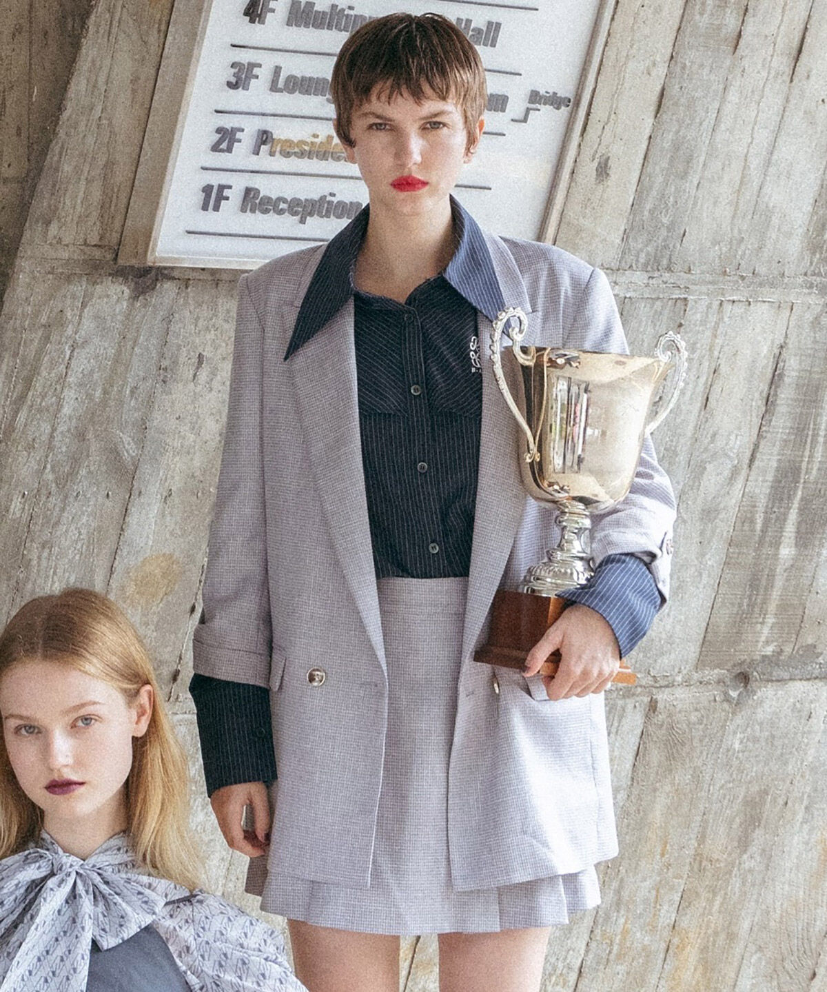 REDYAZEL「ラメツィードプリーツショートパンツ」|キュロット|グレー