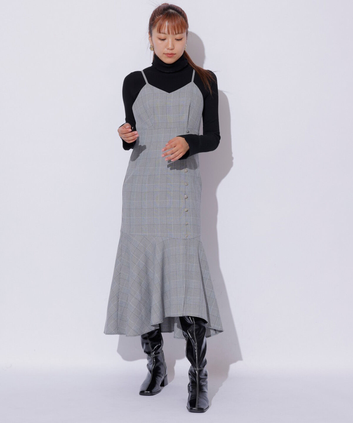 REDYAZEL「マーメイドキャミワンピース」|ワンピース|黒系チェック