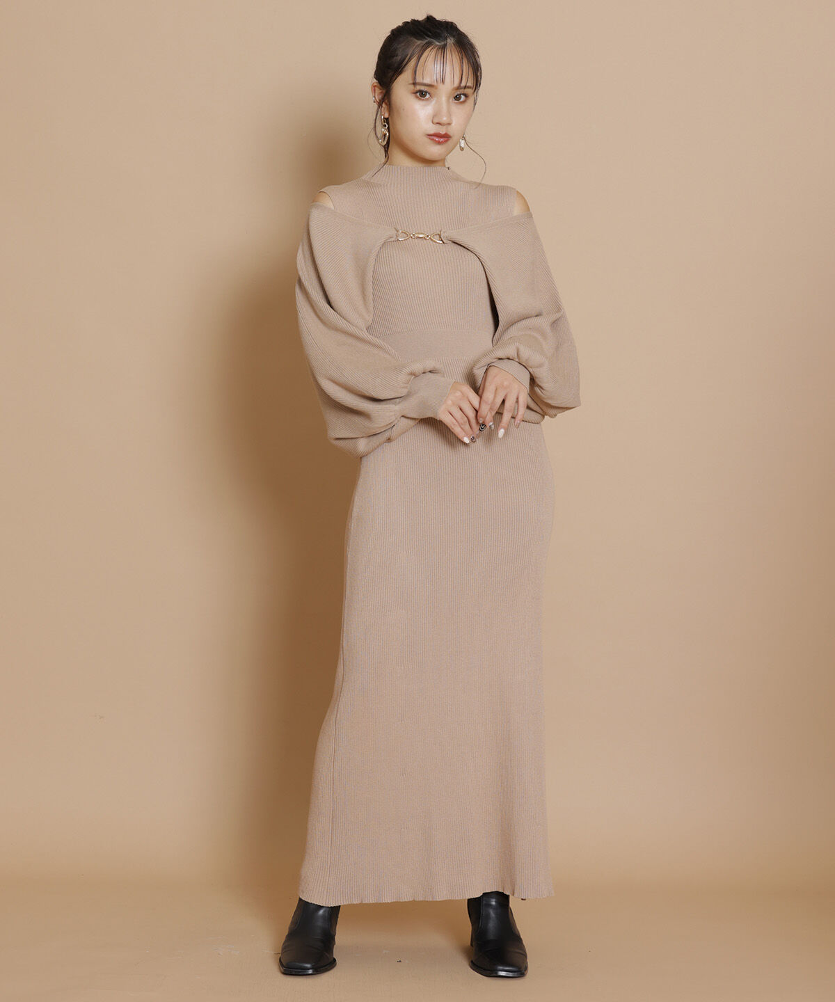 REDYAZEL「ニットワンピース&times;ボレロセット」|ワンピース|ベージュ