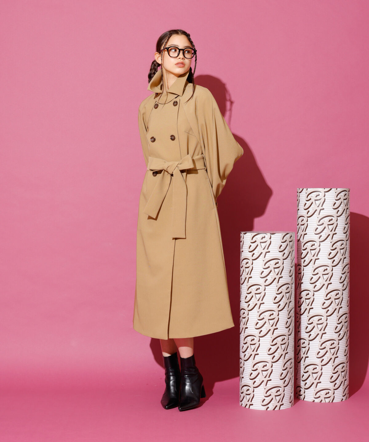 REDYAZEL「2WAYダブルロングコート」|ステンカラーコート|ベージュ