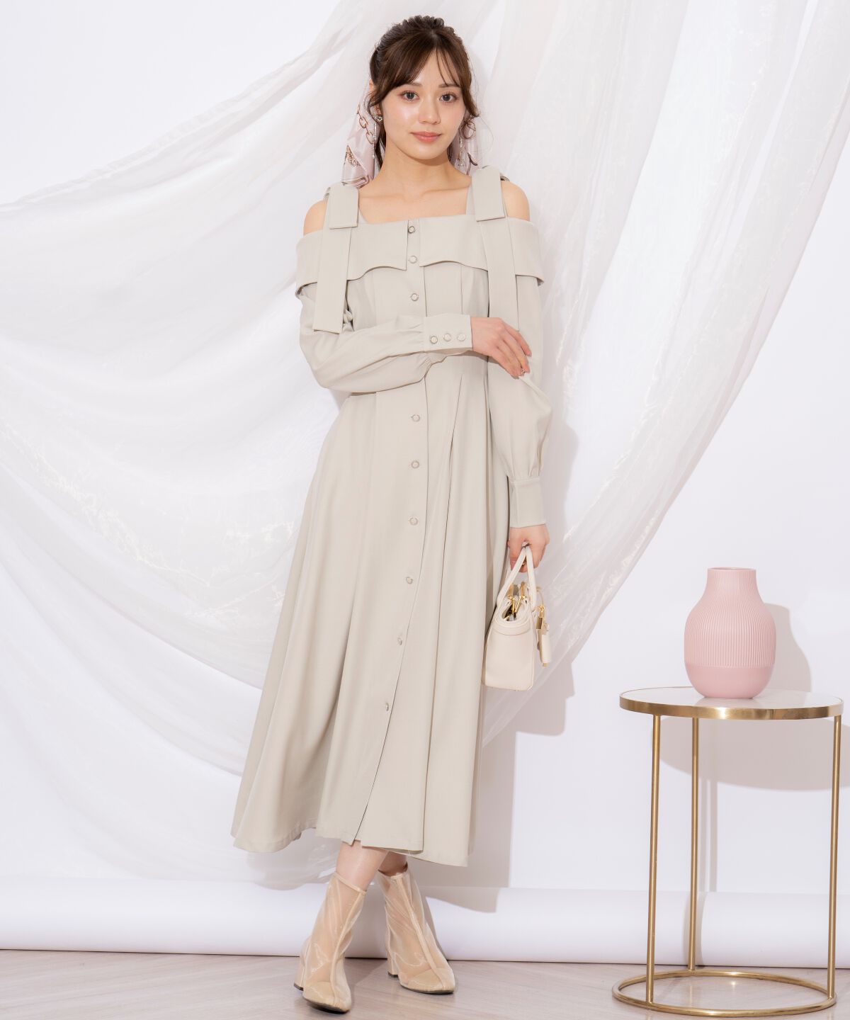 WILLSELECTION「ショルダーリボンタックウエストシャツワンピース」|ワンピース|