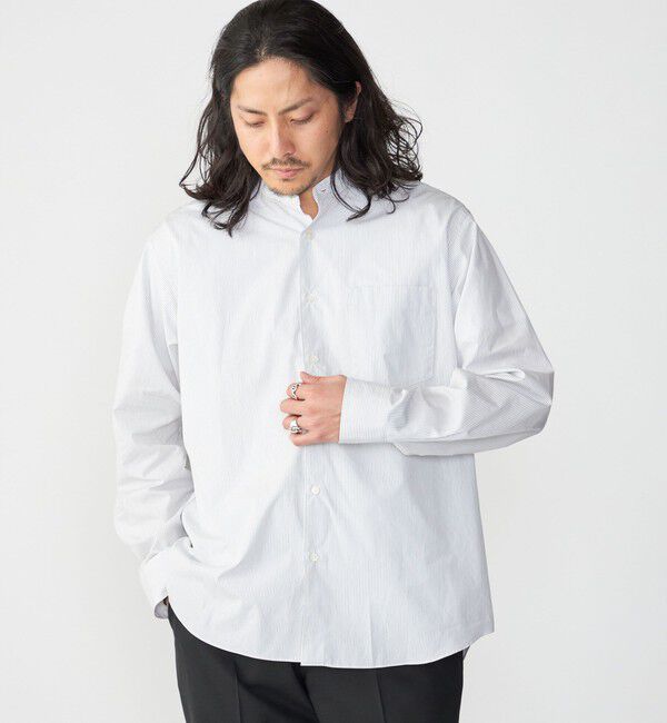 SHIPS「SHIPS: バンドカラー スーピマ コットン ポプリン ストライプ 長袖 シャツ」|シャツ・ブラウス|