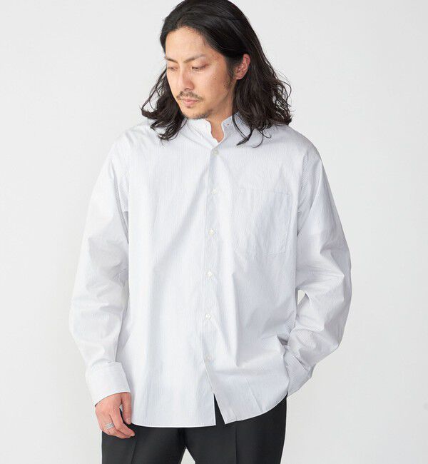 SHIPS「SHIPS: バンドカラー スーピマ コットン ポプリン ストライプ 長袖 シャツ」|シャツ・ブラウス|
