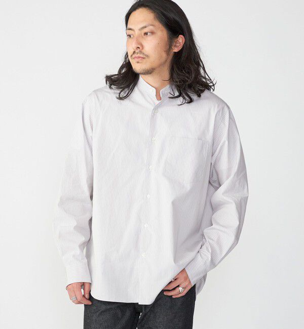 SHIPS「SHIPS: バンドカラー スーピマ コットン ポプリン ストライプ 長袖 シャツ」|シャツ・ブラウス|