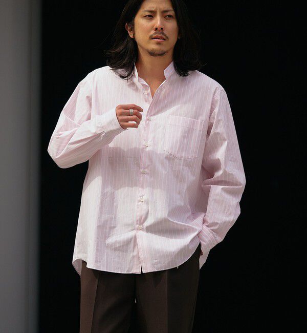 SHIPS「SHIPS: バンドカラー スーピマ コットン ポプリン ストライプ 長袖 シャツ」|シャツ・ブラウス|