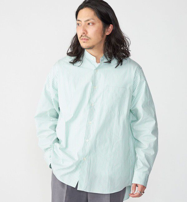SHIPS「SHIPS: バンドカラー スーピマ コットン ポプリン ストライプ 長袖 シャツ」|シャツ・ブラウス|