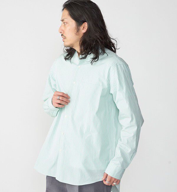 SHIPS「SHIPS: バンドカラー スーピマ コットン ポプリン ストライプ 長袖 シャツ」|シャツ・ブラウス|
