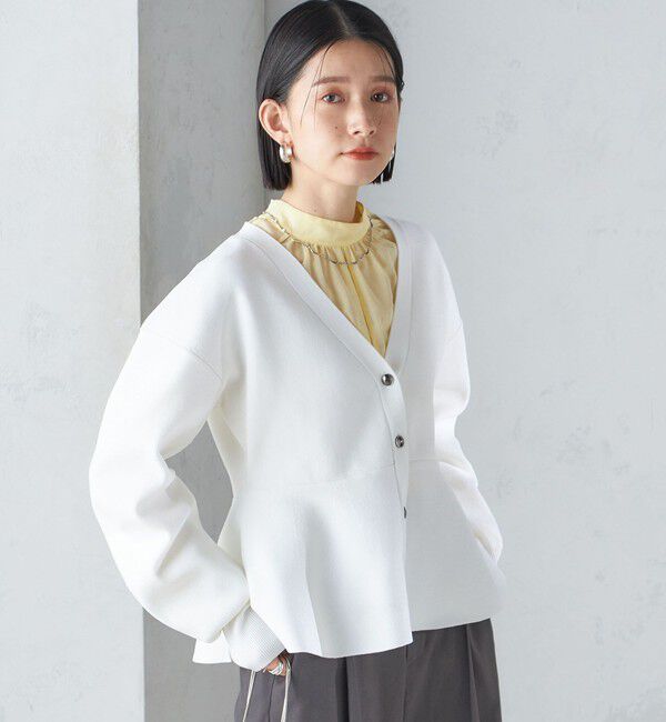 SHIPS for women「* 〈手洗い可能〉ラメ ペプラム バナナ スリーブ カーディガン 24SS ◇」|カーディガン|