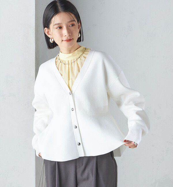 SHIPS for women「* 〈手洗い可能〉ラメ ペプラム バナナ スリーブ カーディガン 24SS ◇」|カーディガン|