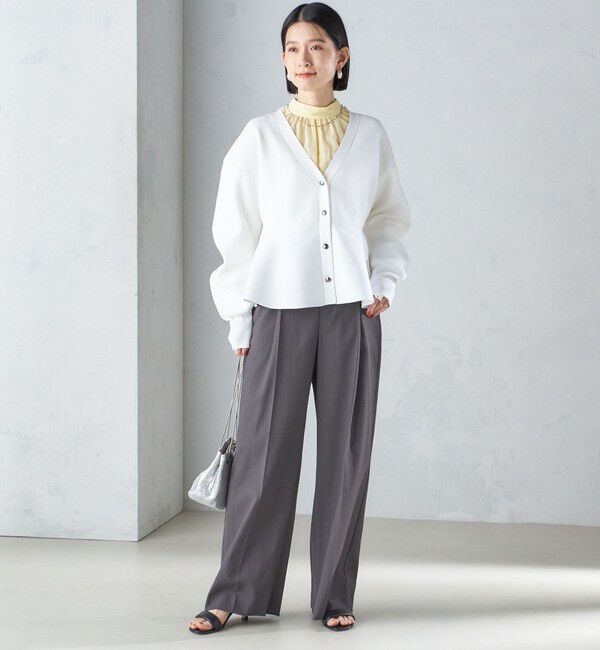 SHIPS for women「* 〈手洗い可能〉ラメ ペプラム バナナ スリーブ カーディガン 24SS ◇」|カーディガン|