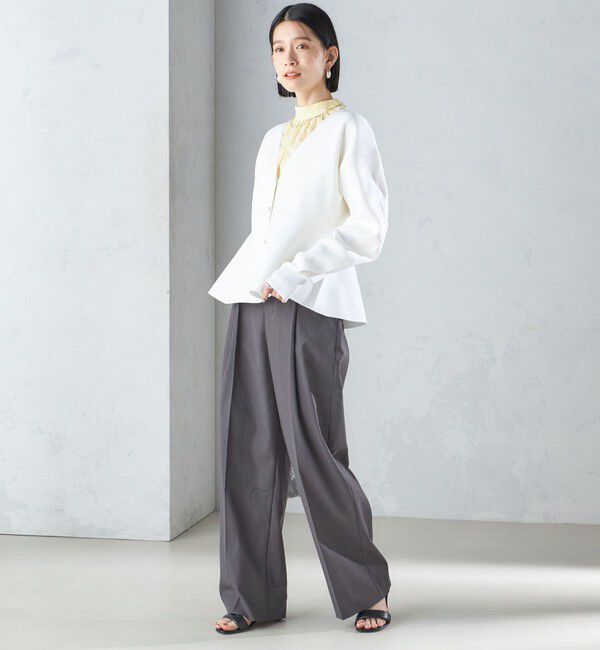 SHIPS for women「* 〈手洗い可能〉ラメ ペプラム バナナ スリーブ カーディガン 24SS ◇」|カーディガン|