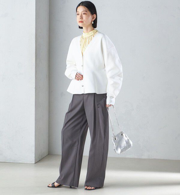 SHIPS for women「* 〈手洗い可能〉ラメ ペプラム バナナ スリーブ カーディガン 24SS ◇」|カーディガン|