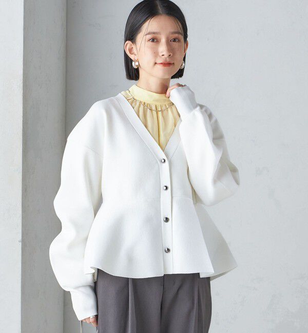 SHIPS for women「* 〈手洗い可能〉ラメ ペプラム バナナ スリーブ カーディガン 24SS ◇」|カーディガン|