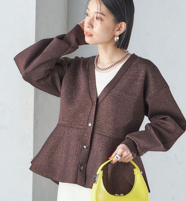 SHIPS for women「* 〈手洗い可能〉ラメ ペプラム バナナ スリーブ カーディガン 24SS ◇」|カーディガン|ブラウン