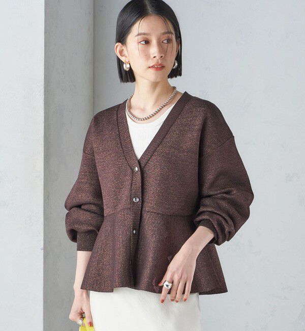 SHIPS for women「* 〈手洗い可能〉ラメ ペプラム バナナ スリーブ カーディガン 24SS ◇」|カーディガン|