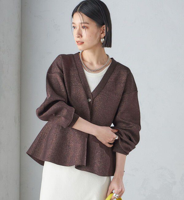 SHIPS for women「* 〈手洗い可能〉ラメ ペプラム バナナ スリーブ カーディガン 24SS ◇」|カーディガン|