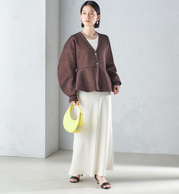 SHIPS for women「* 〈手洗い可能〉ラメ ペプラム バナナ スリーブ カーディガン 24SS ◇」|カーディガン|