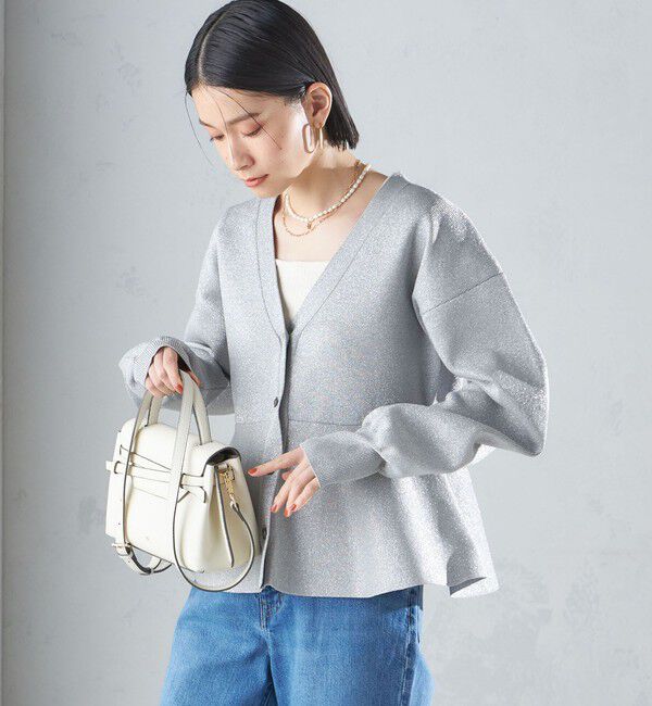 SHIPS for women「* 〈手洗い可能〉ラメ ペプラム バナナ スリーブ カーディガン 24SS ◇」|カーディガン|