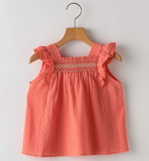 SHIPS KIDS「SHIPS KIDS:140～150cm / スモッキング フリル ブラウス」|シャツ・ブラウス|ピンク系