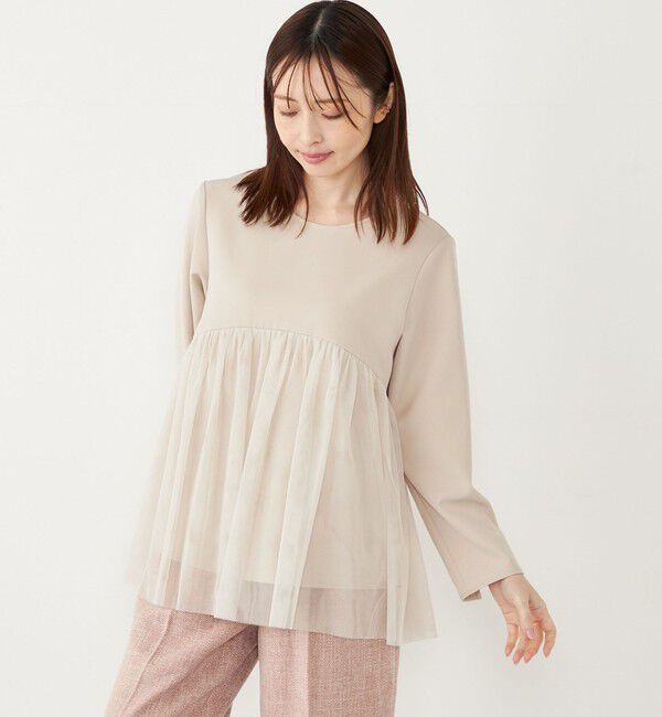 SHIPS Colors 「SHIPS Colors:〈手洗い可能〉ツインクロス チュール コンビ トップス◇」|シャツ・ブラウス|ナチュラル