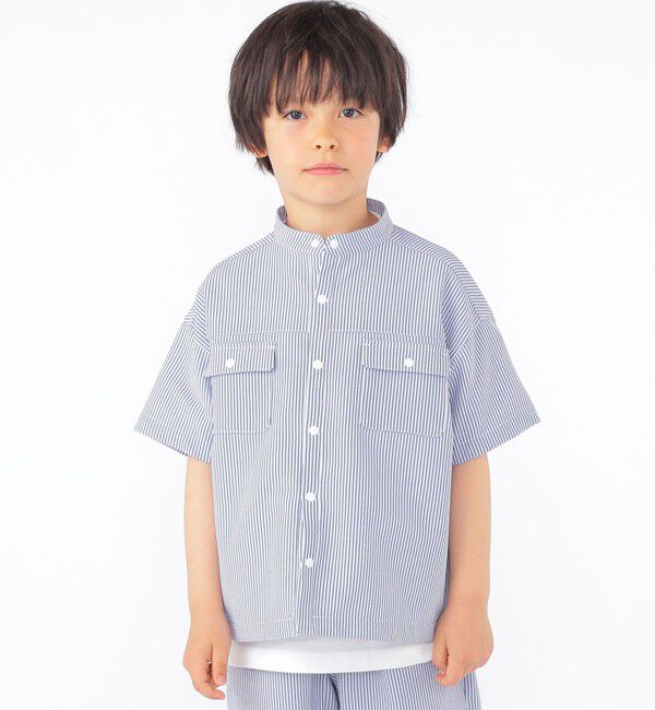 SHIPS KIDS「SHIPS KIDS:100～130cm /〈UVカット/吸水速乾〉ドライタッチ ストライプ シャツ」|シャツ・ブラウス|