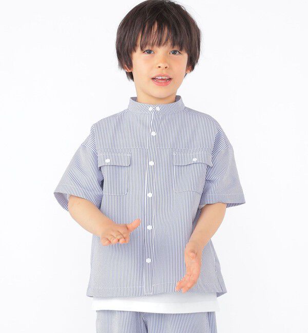 SHIPS KIDS「SHIPS KIDS:100～130cm /〈UVカット/吸水速乾〉ドライタッチ ストライプ シャツ」|シャツ・ブラウス|