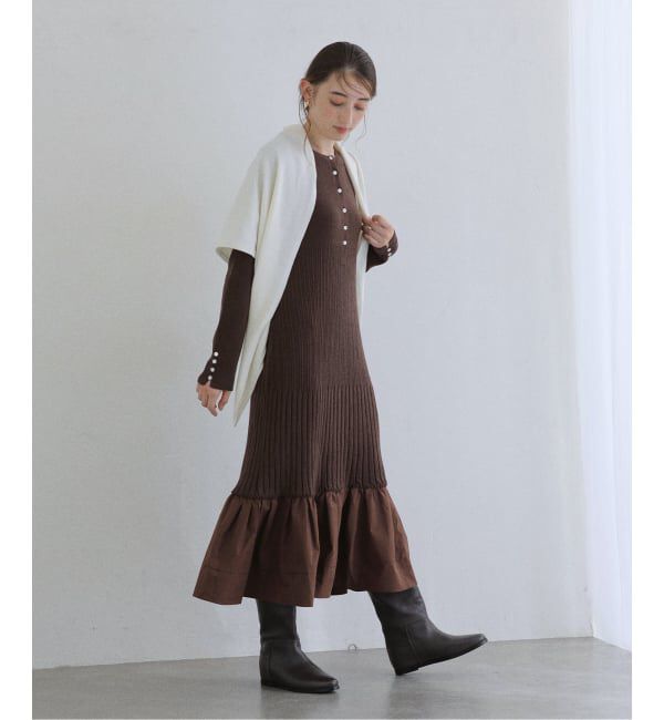  「【洗える】裾ドッキングニットワンピース」|ワンピース|