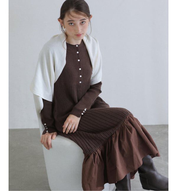  「【洗える】裾ドッキングニットワンピース」|ワンピース|