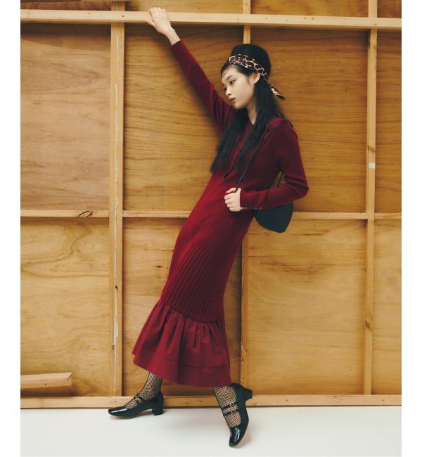  「【洗える】裾ドッキングニットワンピース」|ワンピース|