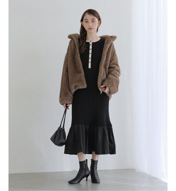  「【洗える】裾ドッキングニットワンピース」|ワンピース|