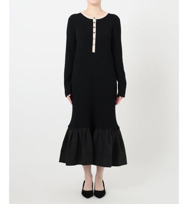  「【洗える】裾ドッキングニットワンピース」|ワンピース|