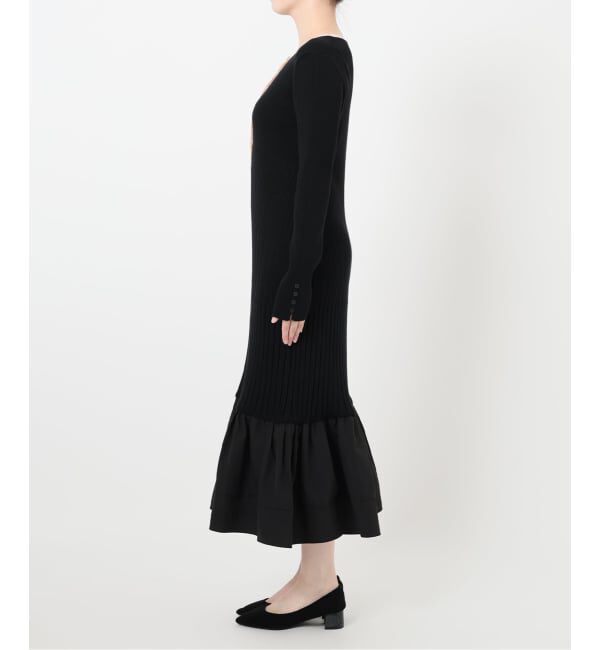  「【洗える】裾ドッキングニットワンピース」|ワンピース|