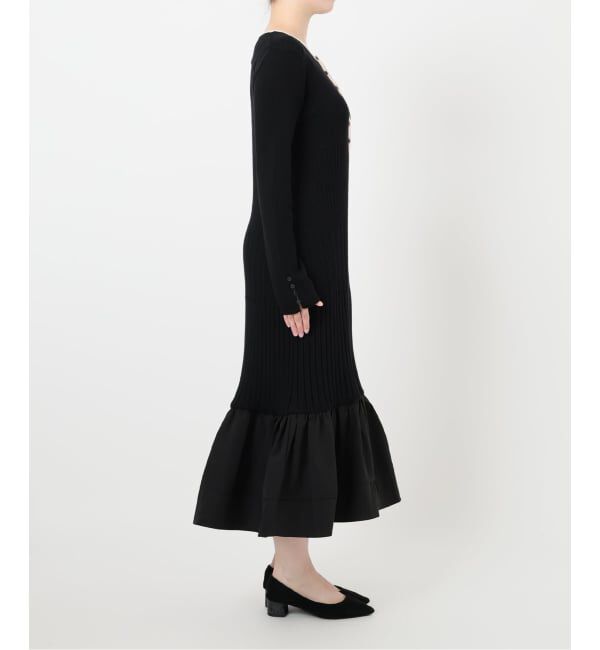  「【洗える】裾ドッキングニットワンピース」|ワンピース|