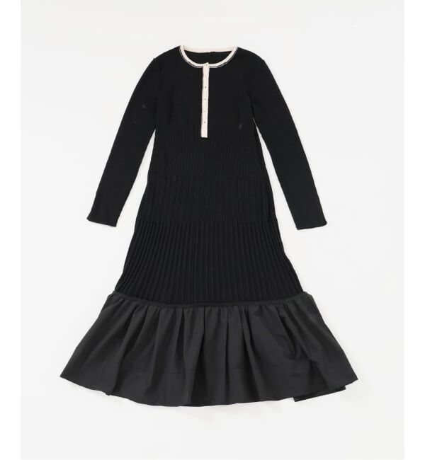  「【洗える】裾ドッキングニットワンピース」|ワンピース|