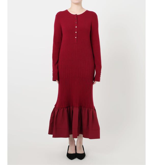 「【洗える】裾ドッキングニットワンピース」|ワンピース|