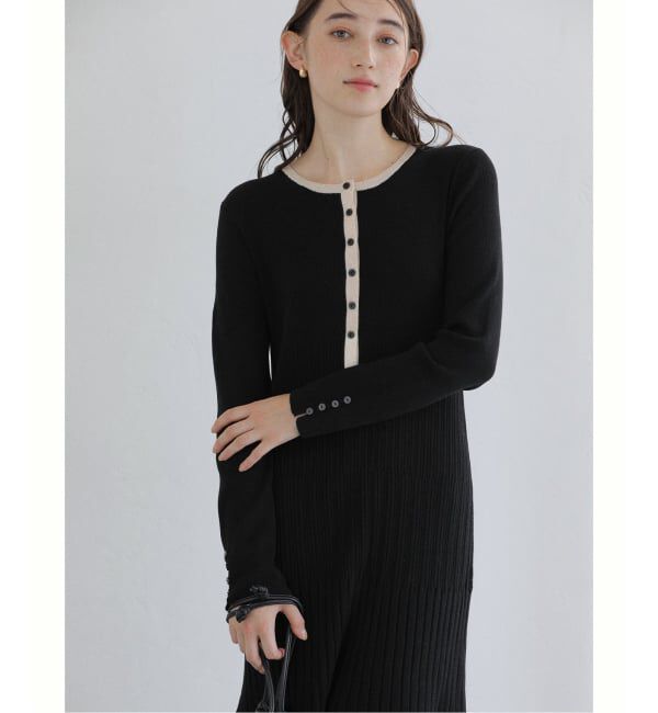  「【洗える】裾ドッキングニットワンピース」|ワンピース|