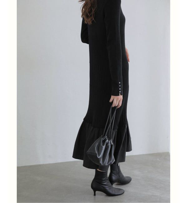  「【洗える】裾ドッキングニットワンピース」|ワンピース|