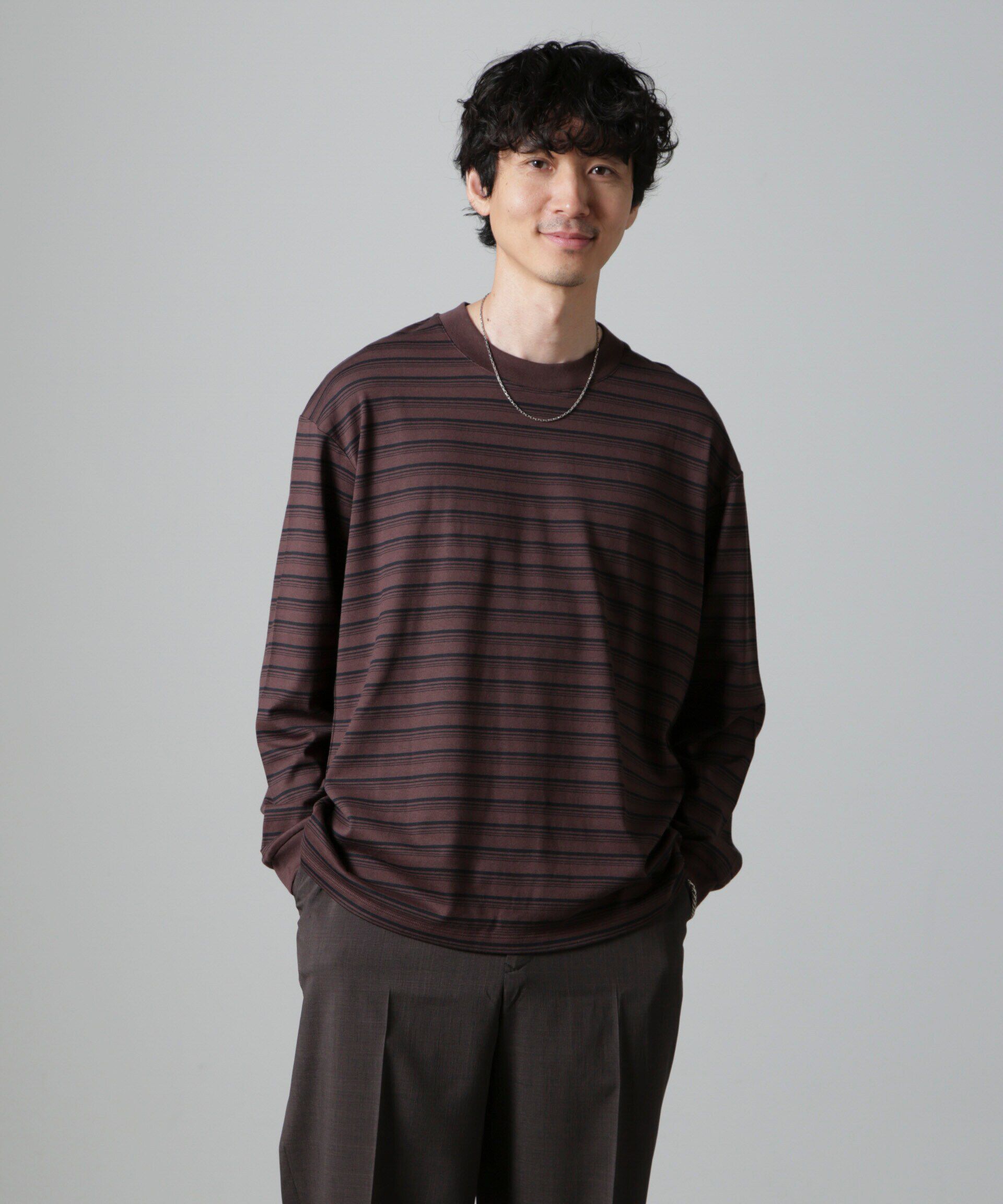 nano･universe「Anti Soaked(R)  ランダムボーダークルーネックTシャツ 長袖」|Tシャツ・カットソー|