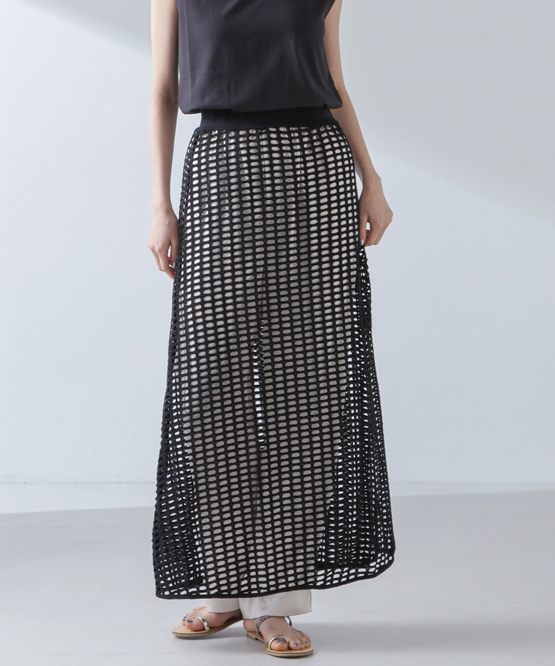 nano･universe「RITA ROW/Crochet straight long skirt」|スカート|