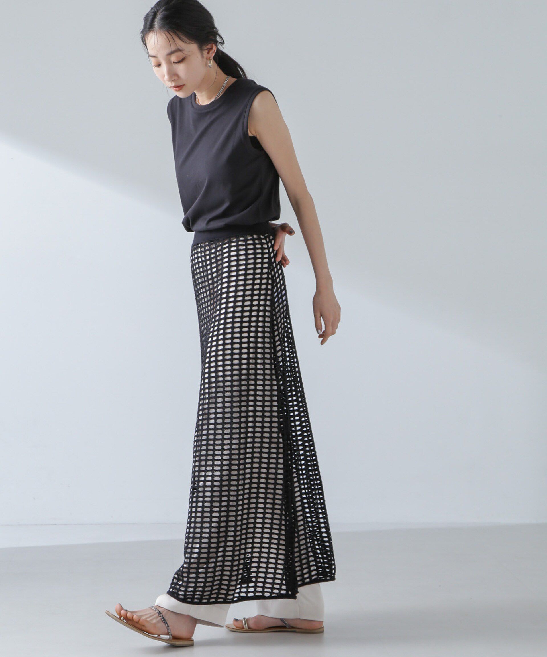 nano･universe「RITA ROW/Crochet straight long skirt」|スカート|