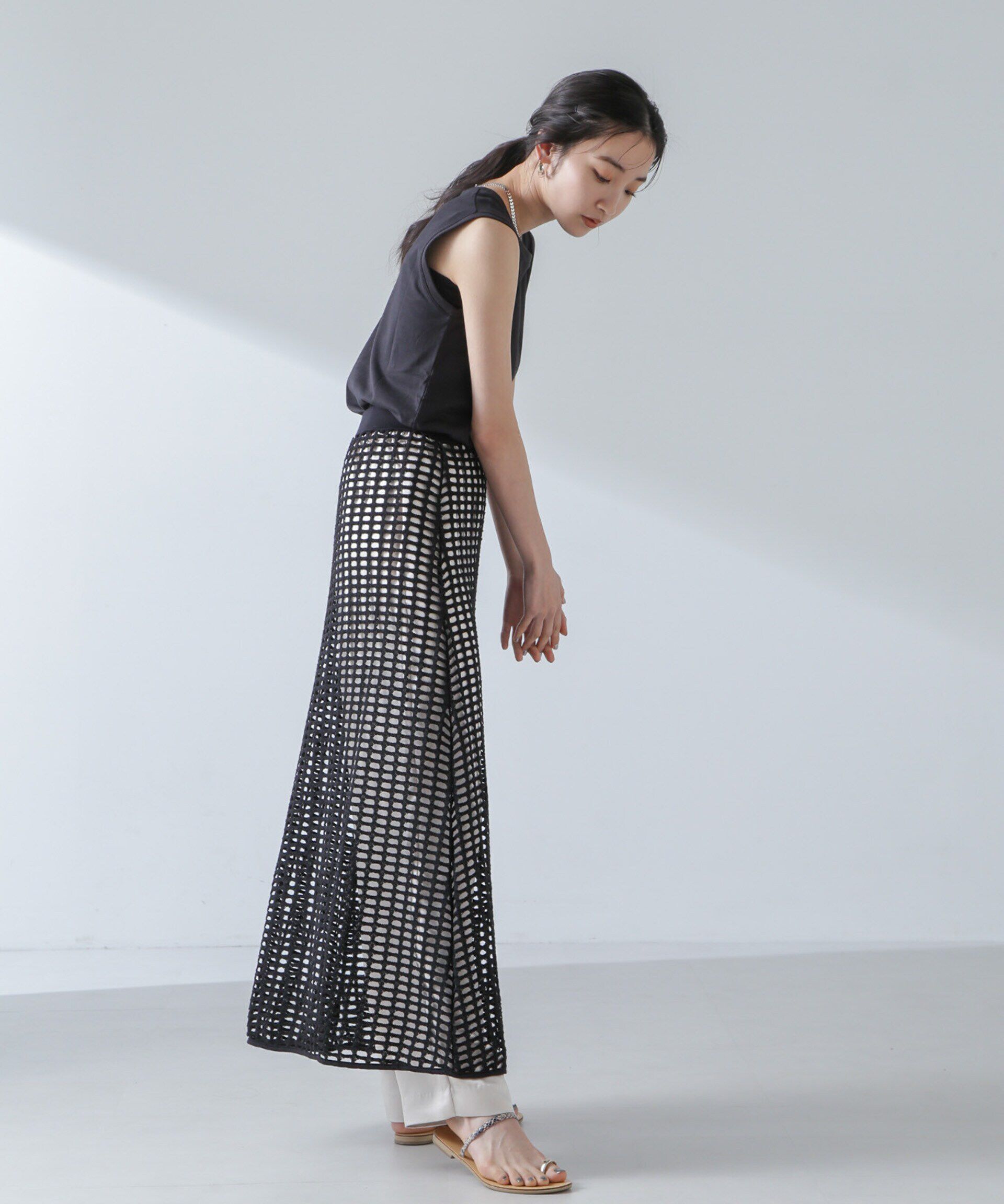 nano･universe「RITA ROW/Crochet straight long skirt」|スカート|
