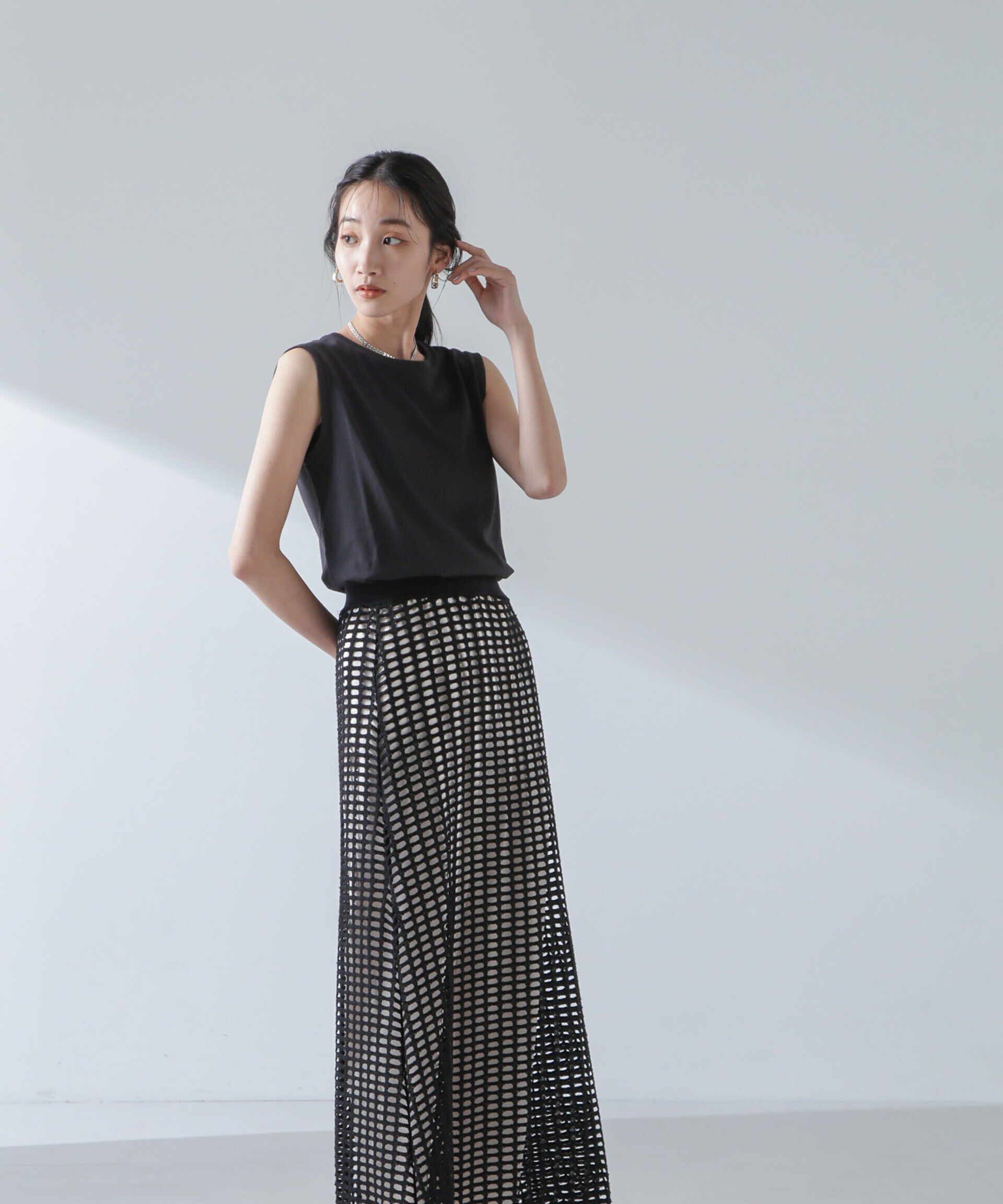 nano･universe「RITA ROW/Crochet straight long skirt」|スカート|