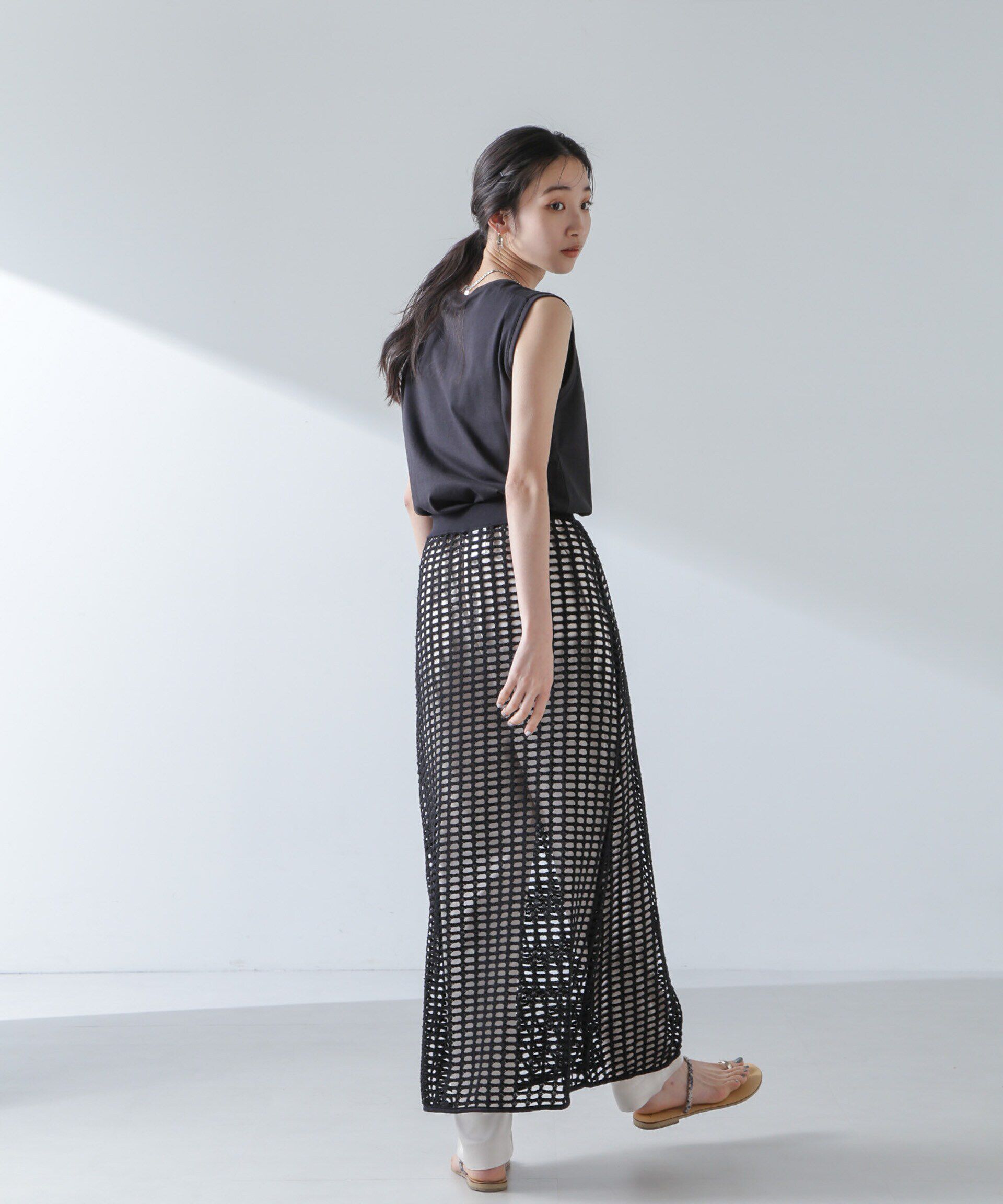 nano･universe「RITA ROW/Crochet straight long skirt」|スカート|