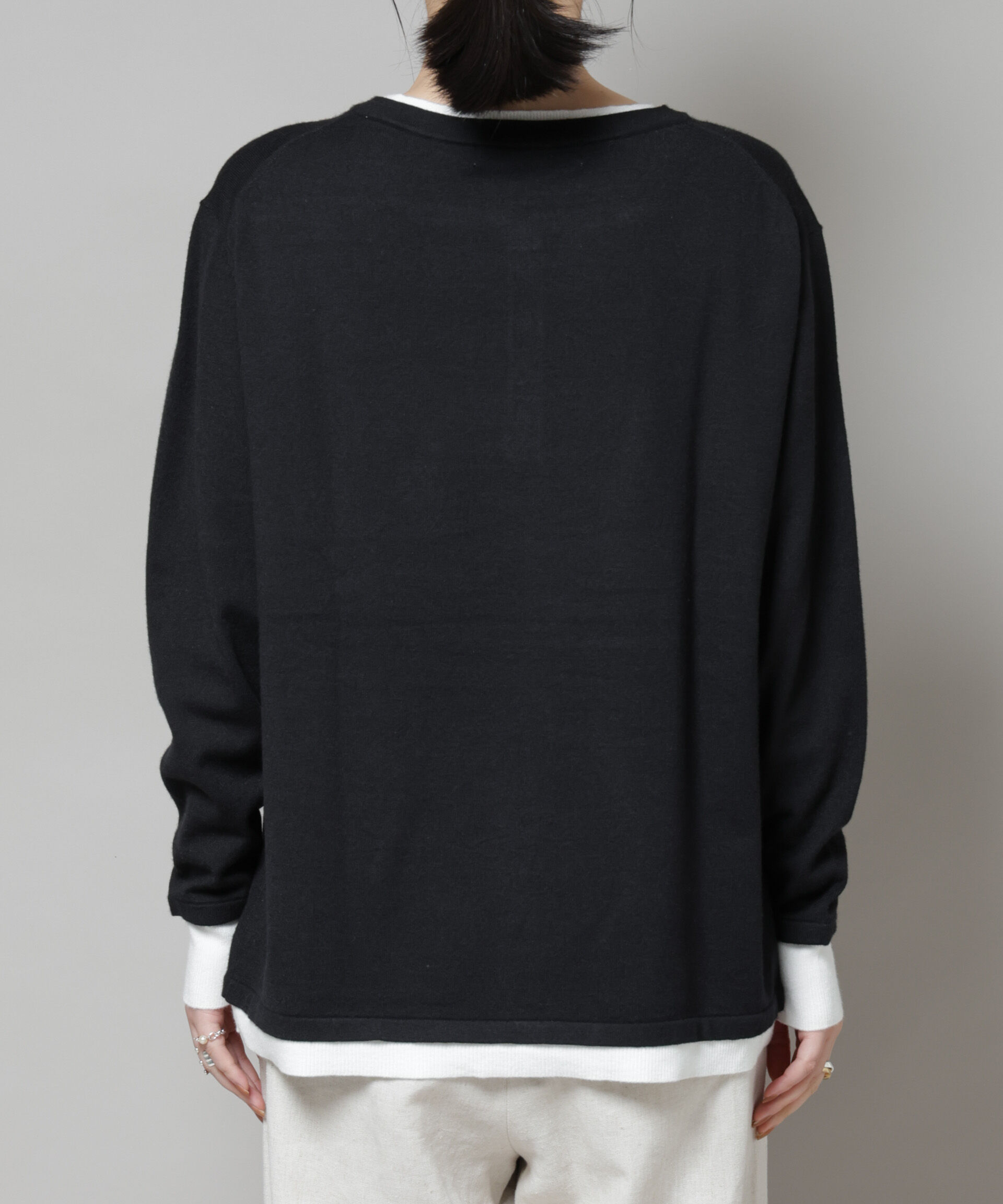 nano･universe「レイヤード風バイカラーヘンリーネックニット」|ニット・セーター|