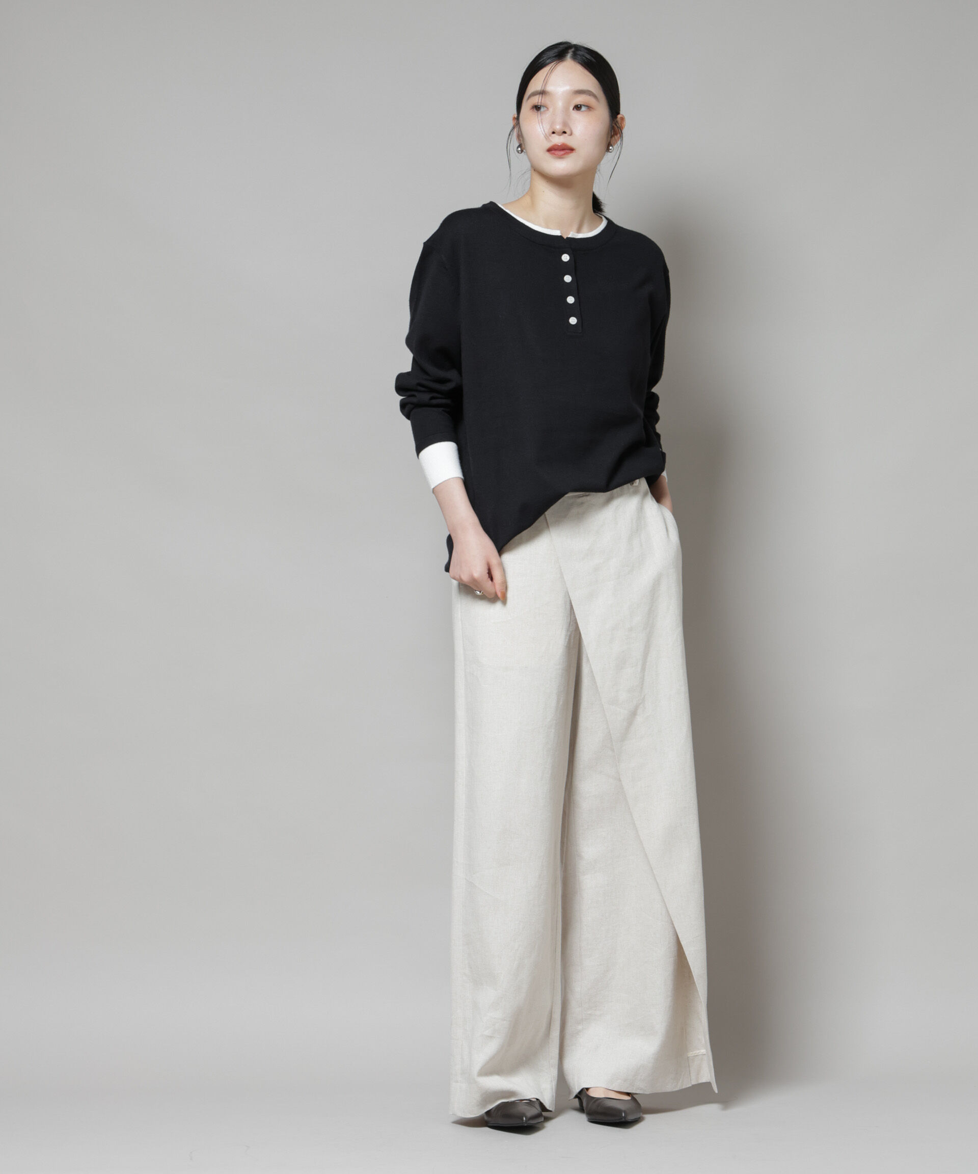 nano･universe「レイヤード風バイカラーヘンリーネックニット」|ニット・セーター|